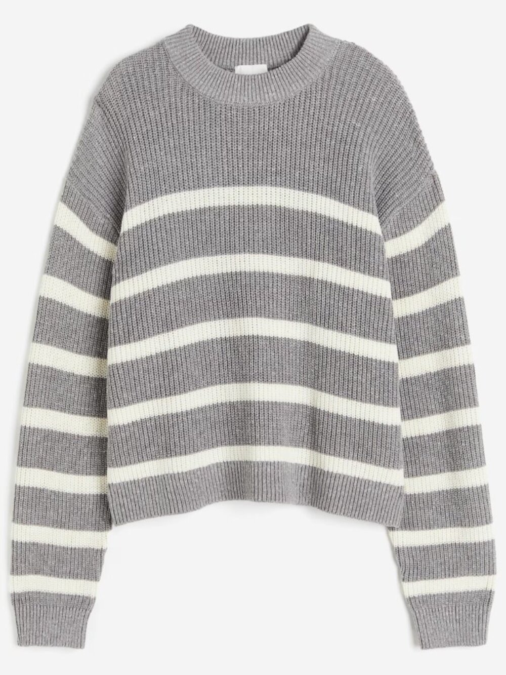 H&M Rib-Knit Jumper Gray White Striped Round Neck Sweater Size XL